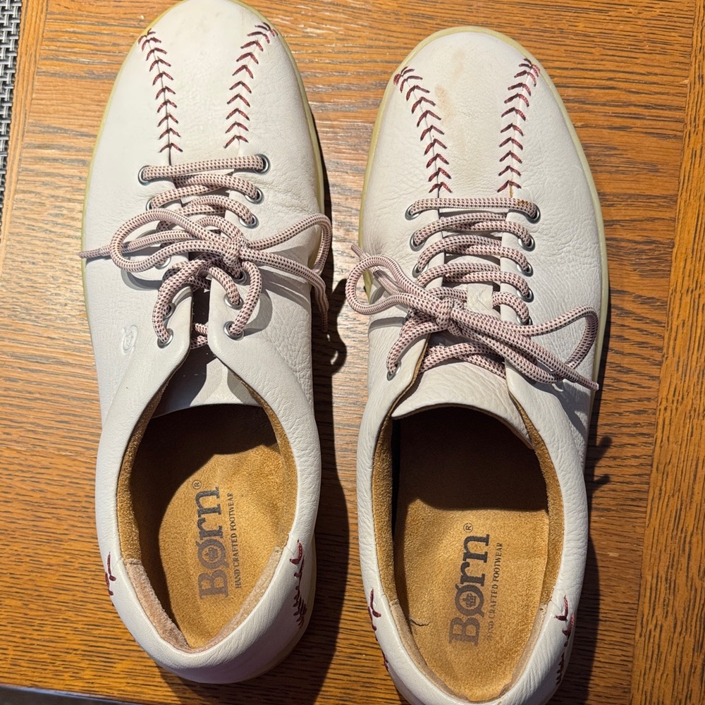 Born Cream Leather Sneakers with Red Stitching